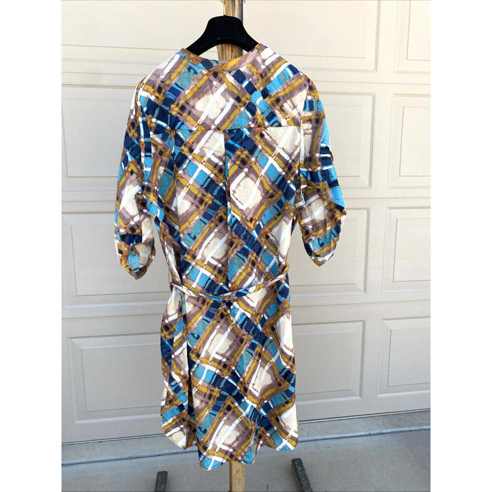 Sunny Paige Tunic Button Up Shirt Dress  Multi Color 3/4 Sleeve M/L Belted - Picture 4 of 6